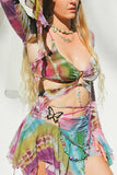 Greatnfb Tie Dyed Fringe Vest Cover-up Three-piece Skirt Suits