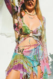 Greatnfb Tie Dyed Fringe Vest Cover-up Three-piece Skirt Suits