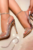 Greatnfb Clear Rhinestone Slingback High Heel Sandals