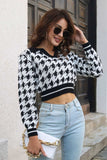 Greatnfb V Neck Houndstooth Knitted Crop Top