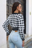 Greatnfb V Neck Houndstooth Knitted Crop Top