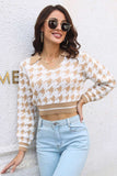 Greatnfb V Neck Houndstooth Knitted Crop Top