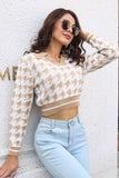 Greatnfb V Neck Houndstooth Knitted Crop Top