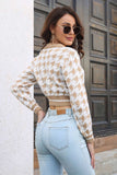 Greatnfb V Neck Houndstooth Knitted Crop Top