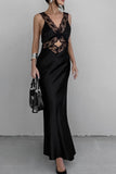 Greatnfb V Neck Lace Cutout Satin Pack Hip Dress