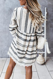 Greatnfb V Neck Lace Patchwork Striped Dress