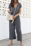 Greatnfb V Neck Short Sleeve Elastic Waist Jumpsuits