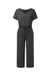 Greatnfb V Neck Short Sleeve Elastic Waist Jumpsuits