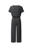 Greatnfb V Neck Short Sleeve Elastic Waist Jumpsuits