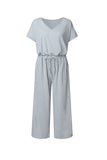 Greatnfb V Neck Short Sleeve Elastic Waist Jumpsuits