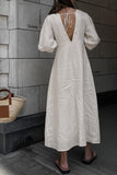 Greatnfb V Neck Single-breasted Cotton Linen A-line Dress