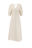 Greatnfb V Neck Single-breasted Cotton Linen A-line Dress