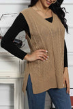 Greatnfb V Neck Sleeveless Plaid Cable Knit Tank Top Sweaters