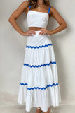 Greatnfb Wavy Cami Vest Tiered Midi Skirt Suits