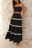 Greatnfb Wavy Cami Vest Tiered Midi Skirt Suits