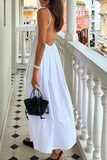 Greatnfb White V Neck Backless Cami Midi Dress