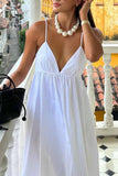 Greatnfb White V Neck Backless Cami Midi Dress