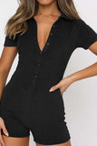 Greatnfb Solid Color Button Lapel Short Sleeve Rompers